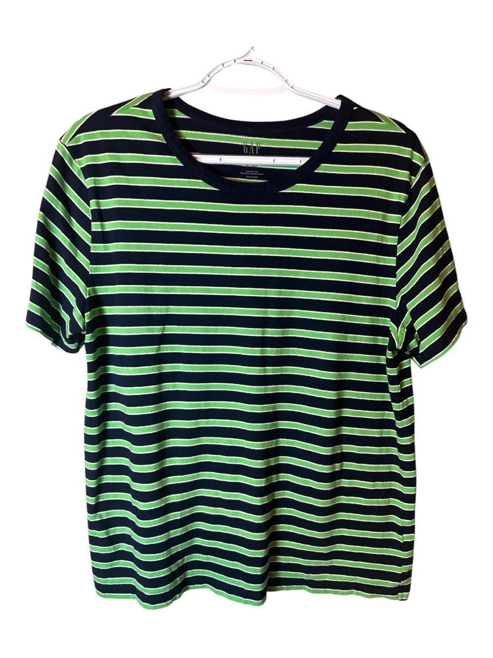 Gap Women’s Vintage Tee Medium Tall Navy Green Stripe Organic Cotton